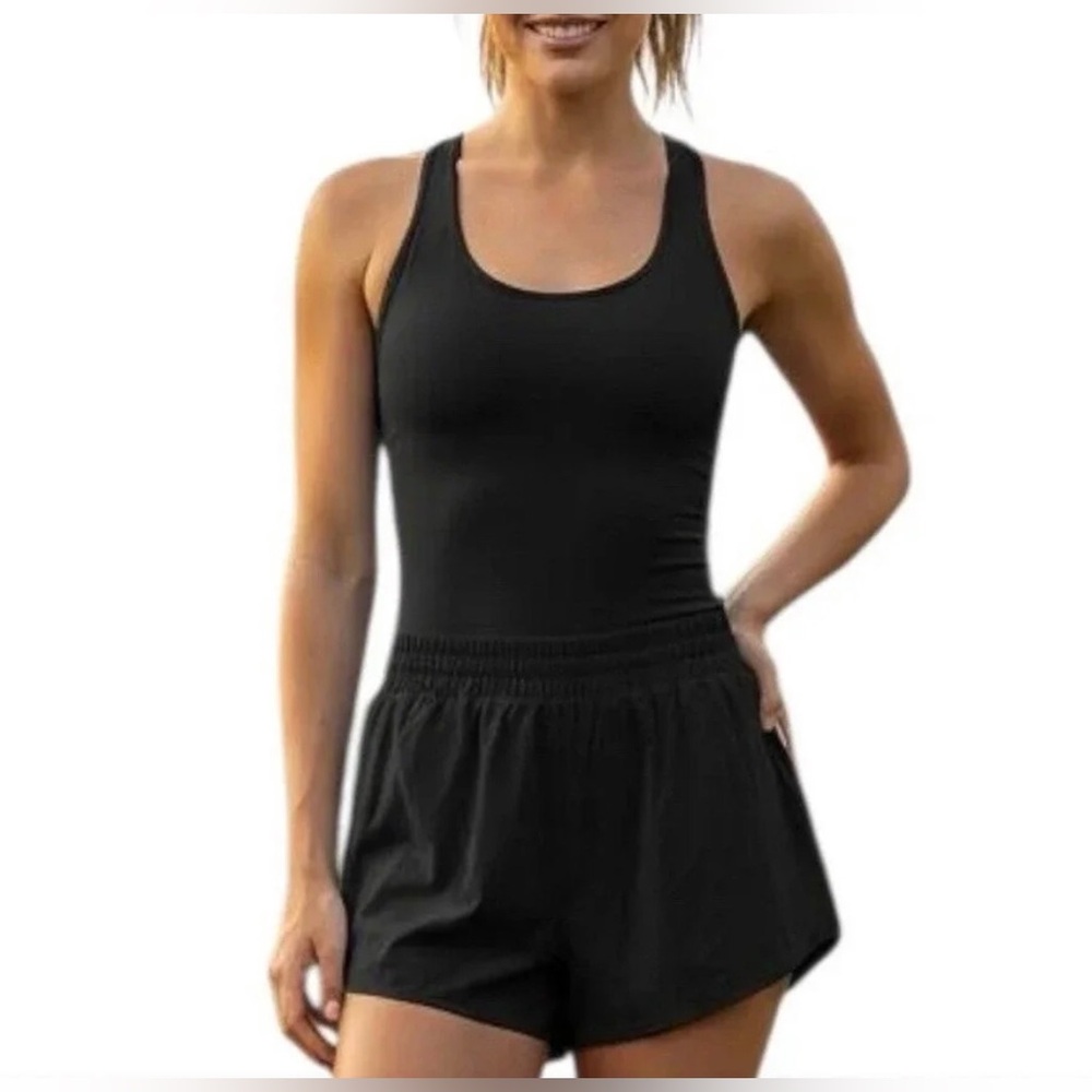 OFFLINE by Aerie Womens Real Me Hot Stuff Racerback Romper Black Athleisure M